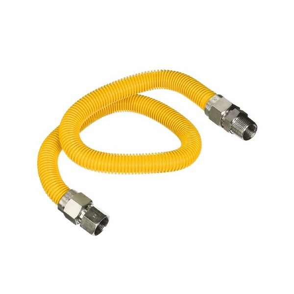 Flextron Gas Line Hose 5/8'' O.D.x12'' Len 1/2" FIPx3/4" MIP Fittings Yellow Coated Stainless Steel Flexible FTGC-YC12-12M - main